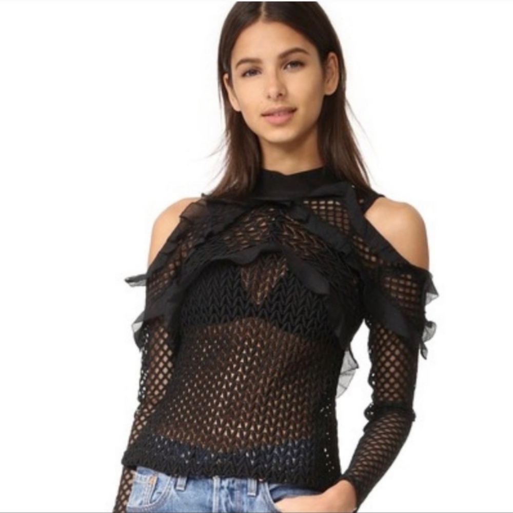 Self-Portrait Purl Knit Cold-Shoulder Top